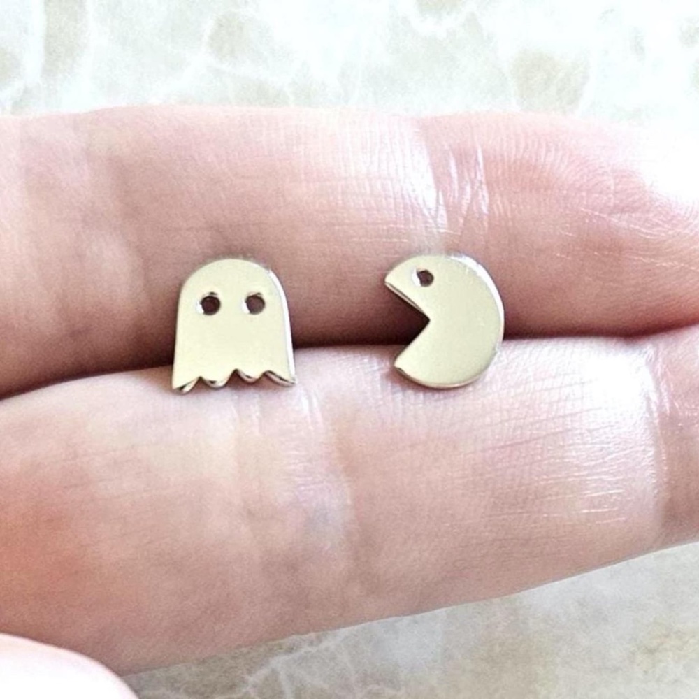 NWT Sterling Silver Pac Man Earrings Ghost Stud Earrings | Birthday Gift